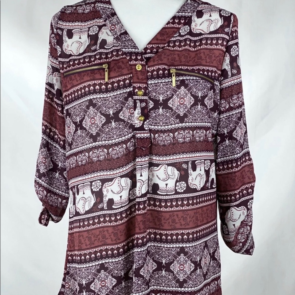Rue21 Elephant/Aztec Burgundy Blouse